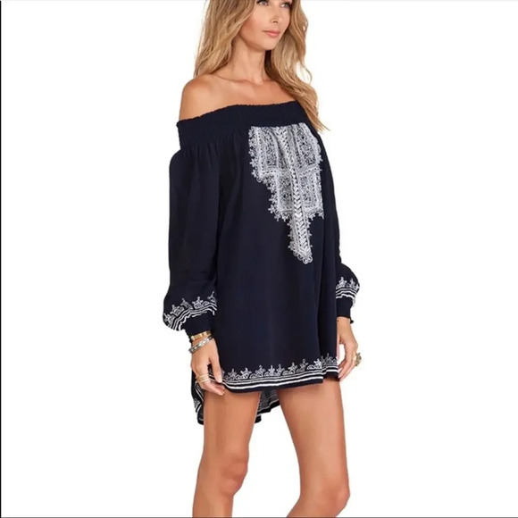Tularosa Revolve Jacqueline Navy Embroidered Off Shoulder Tunic Mini Dress XS - Picture 8 of 13